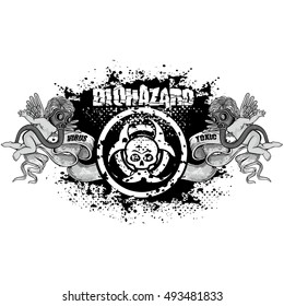 industrial,post-apocalypse coat of arms with skull, grunge.vintage design t-shirts
