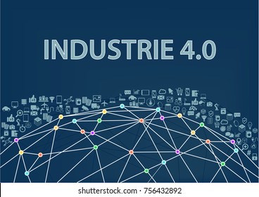 Industrie 4.0 Vektor Illustration mit vernetzen Welt und Objekten