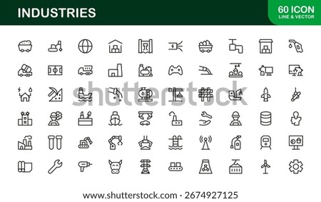 Industries Line Icon Set – Professional Modern Vector Collection for Business, Factory, and Technology Minimal Outline Symbols