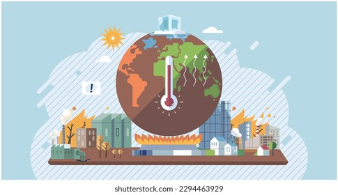 Industrias que generan contaminación y ciudades afectadas por la contaminación. Metáfora del cambio climático, el calentamiento global y la crisis del agua. Salvemos los símbolos del planeta. Problema ambiental. Contaminación por incendios y petróleo