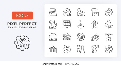 Industries thin line icon set. Outline symbol collection. Editable vector stroke. 256x256 Pixel Perfect scalable to 128px, 64px...