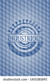 Industrious blue emblem with geometric pattern background. Vector Illustration. Detailed.