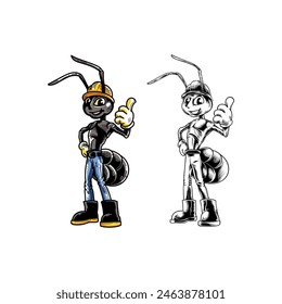 Industrious Cartoon Ant Vector Illustration Wearing Hard Hat