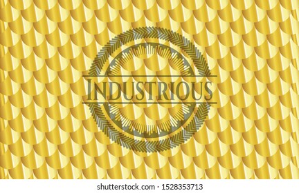 Industrious golden badge. Scales pattern. Vector Illustration. Detailed.