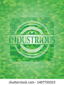 Industrious green emblem with mosaic background. Vector Illustration. Detailed.