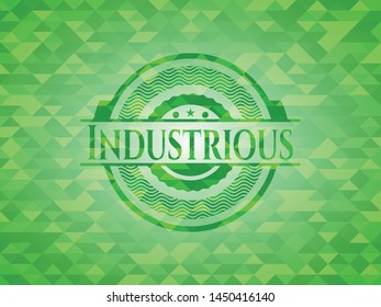 Industrious green mosaic emblem. Vector Illustration. Detailed.
