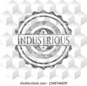 Industrious grey emblem. Vintage with geometric cube white background