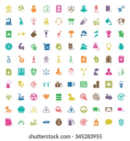 industry 100 icons set for web flat