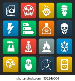 industry 16 icons universal set for web and mobile flat