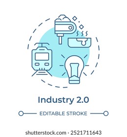 Industry 2.0 soft blue concept icon. Second industrial revolution. Electricity and mass production. Round shape line illustration. Abstract idea. Graphic design. Easy to use in article