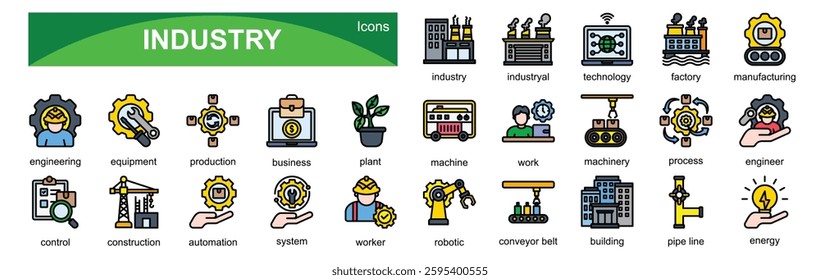 Industry 25 sets icons with flat outline style
