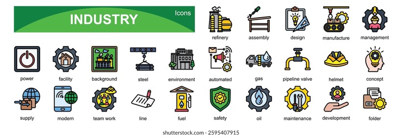  Industry 25 sets icons with flat outline style
