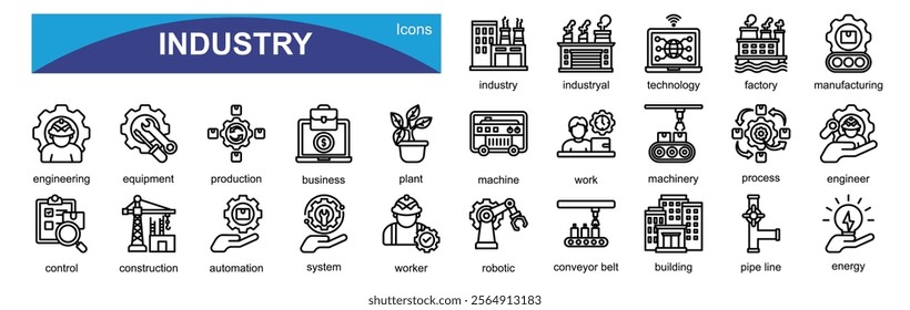 Industry 25 sets icons with line style 