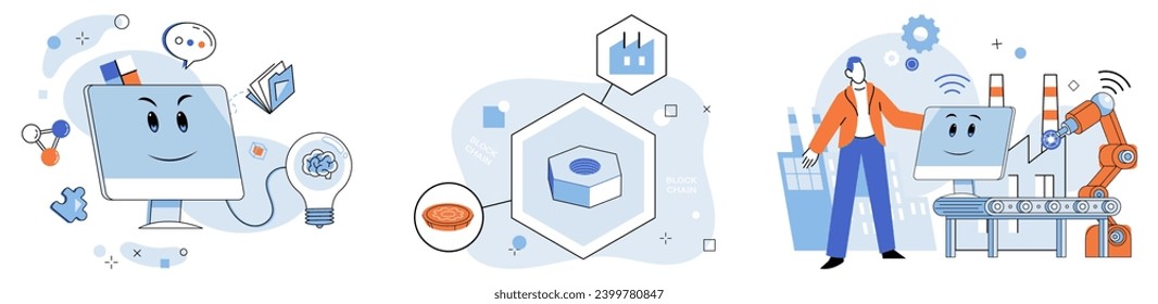 Industry 4 vector illustration. Industry 4.0 heralds dawn digital future, where automation and technology intertwine The industrial revolution evolves in cyberspace Industry 4, powered by artificial