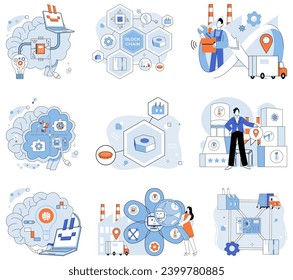 Industry 4 vector illustration. Autonomous systems, guided by hand technology, shape landscape Industry 4.0 Cloud computing is silent conductor orchestrating harmonious chords industry 4