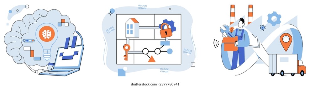 Industry 4 vector illustration. Autonomous systems, guided by hand technology, shape landscape Industry 4.0 Cloud computing is silent conductor orchestrating harmonious chords industry 4