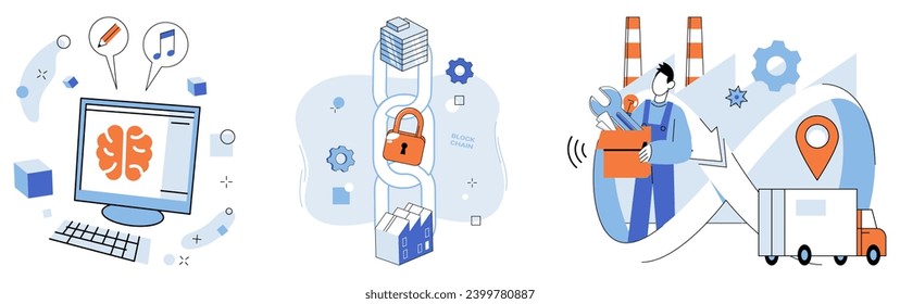 Industry 4 vector illustration. The industrial revolution evolves in cyberspace Industry 4, powered by artificial intelligence In metaverse business, decisions echo through network innovative