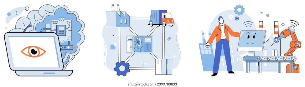 Industry 4 vector illustration. In metaverse business, decisions echo through network innovative solutions The digitization dance in industry 4 concept transforms business into connected symphony