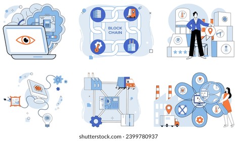 Industry 4 vector illustration. In metaverse business, decisions echo through network innovative solutions The digitization dance in industry 4 concept transforms business into connected symphony