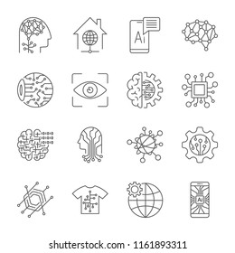 Industry 4.0, Artificial Intelligence and Internet of Things icons set. Digitalization concept: enterprise IoT, smart factory, industry 4.0, AI - vector illustration