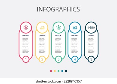 industria 4.0, automatización, digitalización, marketing digital, íconos digitales del mundo plantilla de diseño infográfico. Concepto creativo con 5 pasos