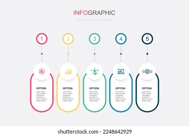 industry 4.0, automation, digitization, digital marketing, digital world, icons Infographic timeline layout design template. Creative presentation concept with 5 steps