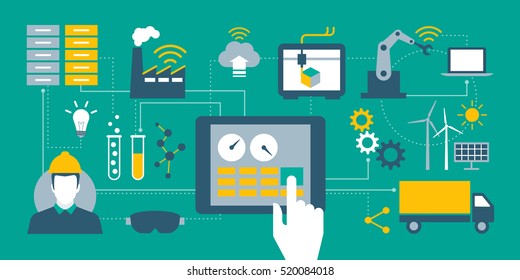 Industry 4.0, Automation, Internet Of Things Concepts And Tablet With Human Machine Interface