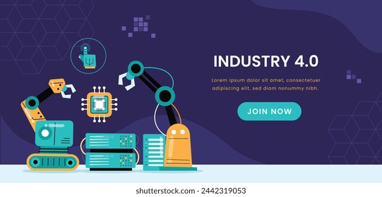 Industry 4.0 Background. fourth industrial revolution. smart industrial revolution, automation, robot assistants, iot, cloud and bigdata. Industry 4.0 banner.