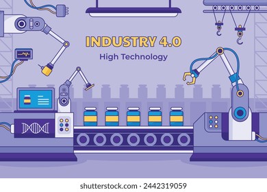 Industry 4.0 Background. fourth industrial revolution. smart industrial revolution, automation, robot assistants, iot, cloud and bigdata. Industry 4.0 banner.