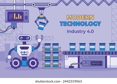 Industry 4.0 Background. fourth industrial revolution. smart industrial revolution, automation, robot assistants, iot, cloud and bigdata. Industry 4.0 banner.