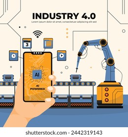 Industry 4.0 Background. fourth industrial revolution. smart industrial revolution, automation, robot assistants, iot, cloud and bigdata. Industry 4.0 banner.