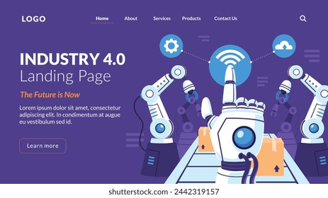 Industry 4.0 Background. fourth industrial revolution. smart industrial revolution, automation, robot assistants, iot, cloud and bigdata. Industry 4.0 banner.