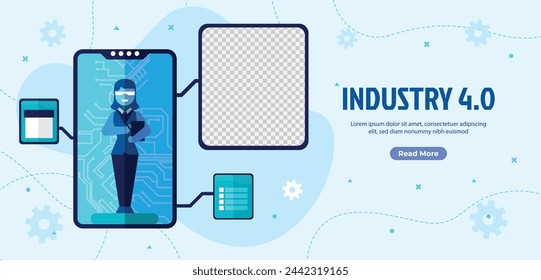 Industry 4.0 Background. fourth industrial revolution. smart industrial revolution, automation, robot assistants, iot, cloud and bigdata. Industry 4.0 banner.