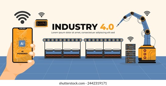 Industry 4.0 Background. fourth industrial revolution. smart industrial revolution, automation, robot assistants, iot, cloud and bigdata. Industry 4.0 banner.