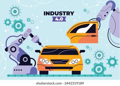 Industry 4.0 Background. fourth industrial revolution. smart industrial revolution, automation, robot assistants, iot, cloud and bigdata. Industry 4.0 banner.