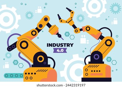 Industry 4.0 Background. fourth industrial revolution. smart industrial revolution, automation, robot assistants, iot, cloud and bigdata. Industry 4.0 banner.