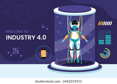 Industry 4.0 Background. fourth industrial revolution. smart industrial revolution, automation, robot assistants, iot, cloud and bigdata. Industry 4.0 banner.