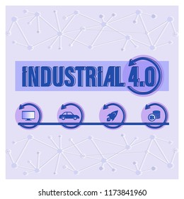 INDUSTRY 4.0. Banner with a keyword and icons. Industrial Internet of things as a worldwide network.