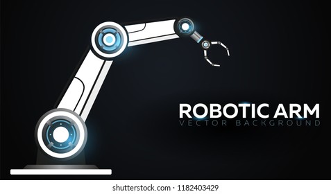 Industry 4.0 banner with robotic arm. Smart industrial revolution, automation, robot assistants. Vector illustration