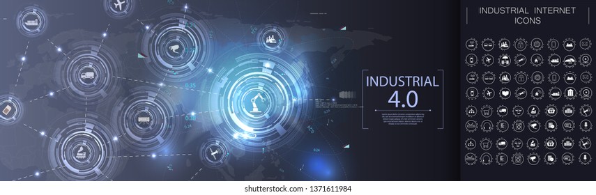 	
Banner de la industria 4.0. La ciudad inteligente y el concepto de IoT (Internet de las cosas). TIC (Tecnología de la Información y las Comunicaciones). Concepto moderno de IOT y red industrial y de comunicación. 