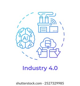 Ícone de conceito de gradiente azul do Industry 4.0. Quarta revolução industrial. Inteligência artificial. Fábrica inteligente. Ilustração de linha de forma redonda. Ideia abstrata. Design gráfico. Fácil de usar no artigo