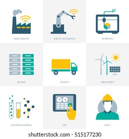 Industry 4.0, business, automation and productivity icons set
