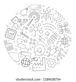Industry 4.0 circle background from line icon. Linear vector pattern. Vector illustration