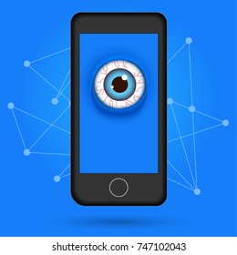 Industry 4.0 concept: Big eye on smart phone screen, illustration vector