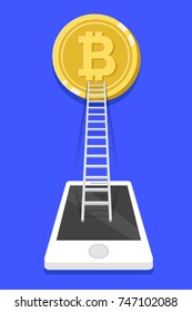 Industry 4.0 concept: Bitcoin on smart phone screen, illustration vector