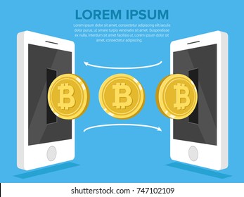 Industry 4.0 concept: Bitcoin on smart phone screen, illustration vector