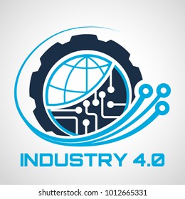 Industry 4.0 Concept Business Control or Logo, World Factory and Wheel Eclectic, Cyber Physical Systems concept,smart factory logo.- Vector illustration