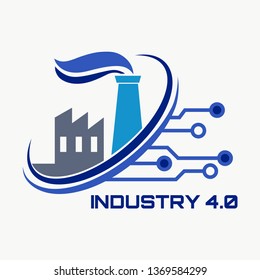 Industry 4.0 Concept Business Control or Logo, World Factory and Wheel Eclectic, Cyber Physical Systems concept,smart factory logo.- Vector illustration