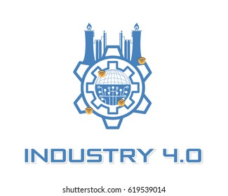 Industry 4.0 Concept Business Control or Logo, Modern Thin Line Icon Presentation Design