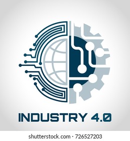 Industry 4.0 Concept Business Control or Logo, World Factory and Wheel Eclectic, Cyber Physical Systems concept,smart factory logo.- Vector illustration